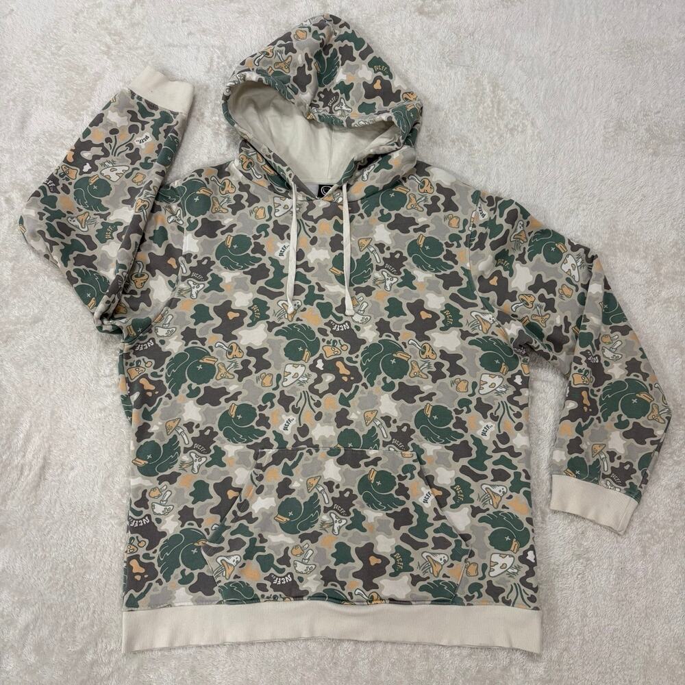 NEFF Mens XL Camo Duck Mushroom All Over Print Pullover Hoodie Skate Streetwear